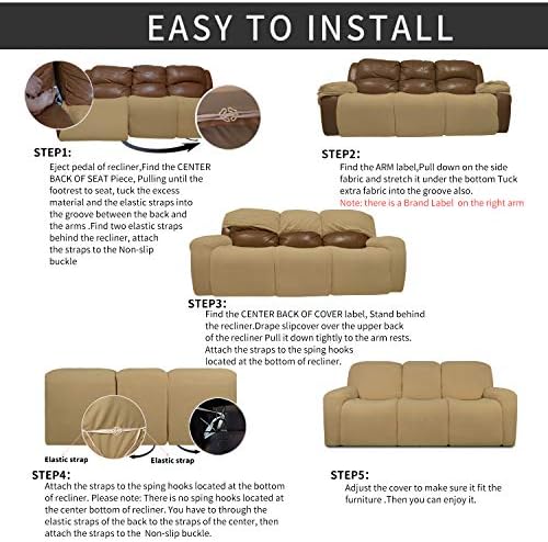 Easy-Going 8 Pieces Recliner Couch Stretch Sofa Slipcover Golden - Image 4