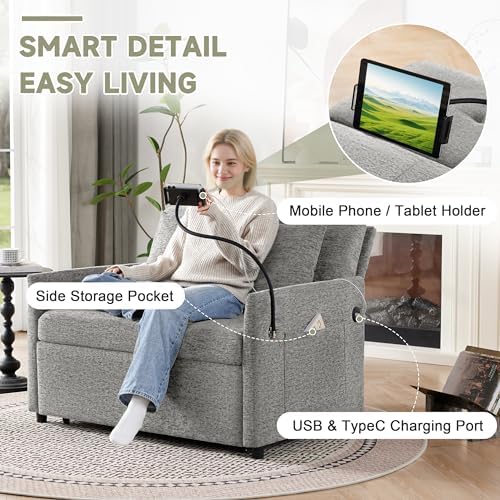Loveseat Sleeper Sofa Convertible Sofa Bed, Pull out couch, Light Grey - Image 4