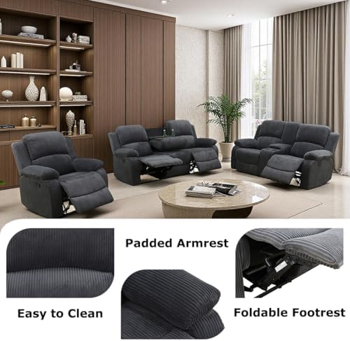 Manual Recliner Loveseat Set, Living Room Furniture Sets, 2 Seater Modern - Image 4