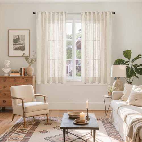 YoungsTex Oatmeal Linen Curtains 54 Inch Length - Image 2