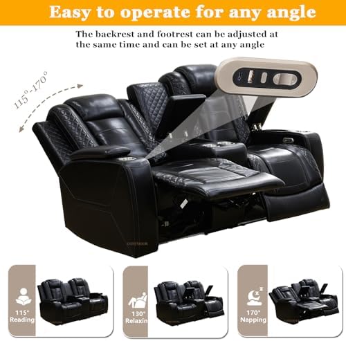 Power Recliner Sofa Set with LED, 3 Pieces Sectional Couch, Breathing Leather - Image 6