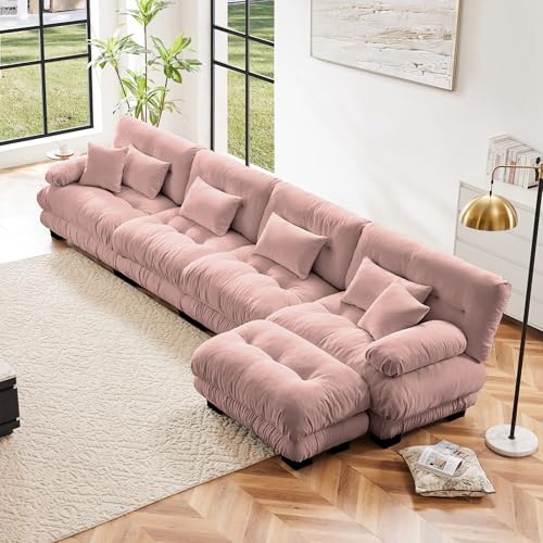 Modular Sectional Sofa for Living Room, Oversized 4 Seater Pink Sectional by Wunlerlant