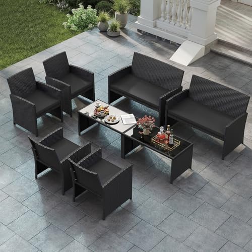 Tangkula 8 Pieces Patio Wicker Furniture Set, Outdoor Heavy Duty Rattan - Image 2