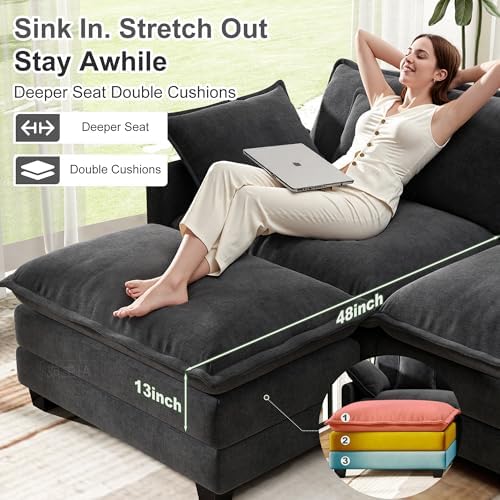 Hanherry 146" Cloud Couch Sectional Modular Sofa, Deep Seat Couches - Image 4