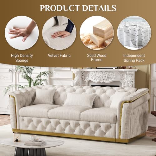 84.8"Velvet Chesterfield Sofa - Image 4