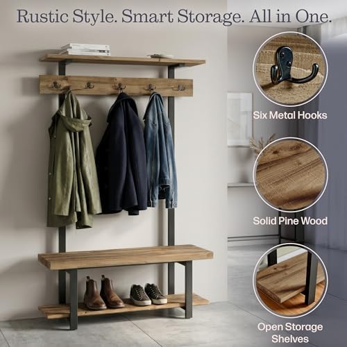Alaterre Furniture Pomona Entryway Hall Tree, 48” x 14” x 72” - Image 4