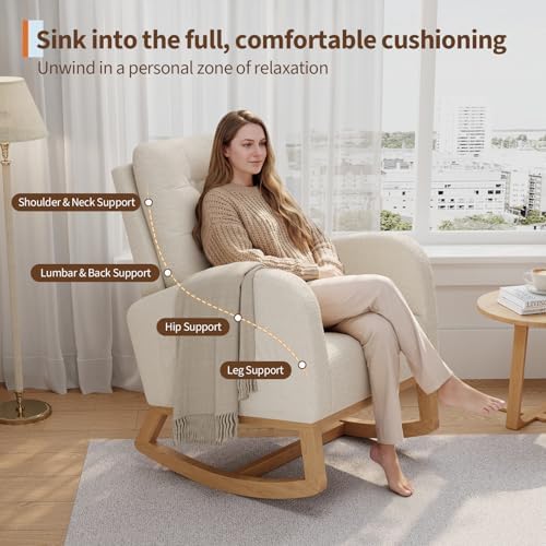 GarveeHome Nursery Rocking Chair, Teddy Fleece Upholstery, Sturdy Wooden Legs & - Image 3