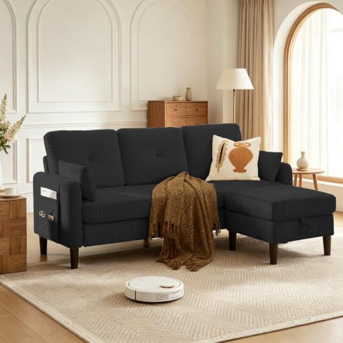 Modern Sectional Sofa with Storage Ottoman, L-Shaped 3-Seat Couch with 2 by Portaforta