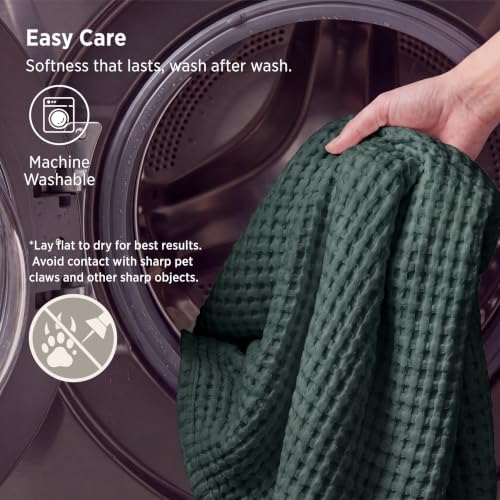 Bedsure Cooling Waffle Blanket for Hot Sleepers, Dark Green - Image 6
