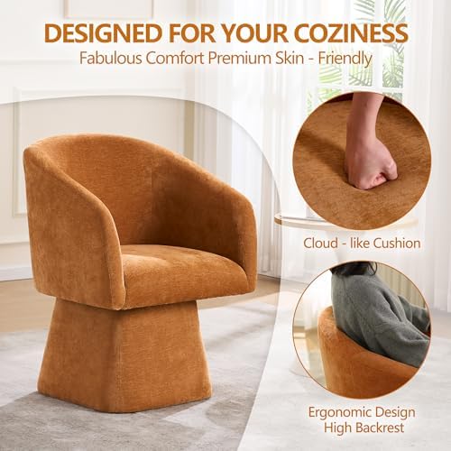 Swivel Modern Accent Chair, Luxury Fabric Upholstered Makeup Chair Comfy Barrel - Image 5