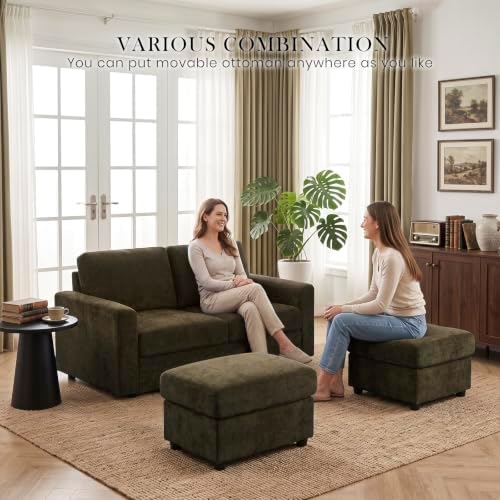 69” Chenille Loveseat Couch W/Two Movable Ottoman - Image 3