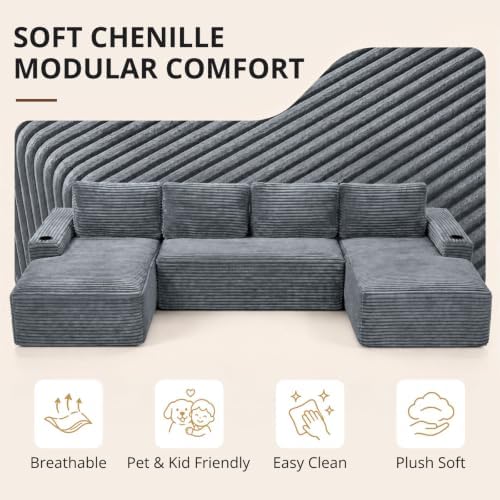 Skepphlay 133" U Shaped Couch, Boneless Sectional Couches - Image 3