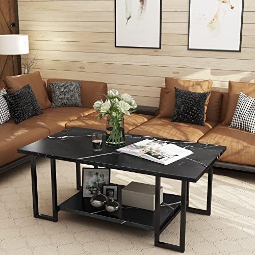 AWQM Marble Coffee Table, Faux Marble Top Rectangular Coffee Table - Image 3
