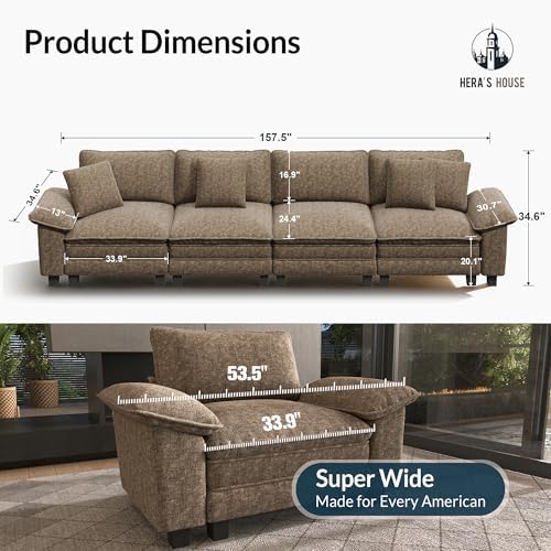 HERA'S HOUSE 158" Oversized Modular Sectional Straight Sofa, Chenille Taupe - Image 2