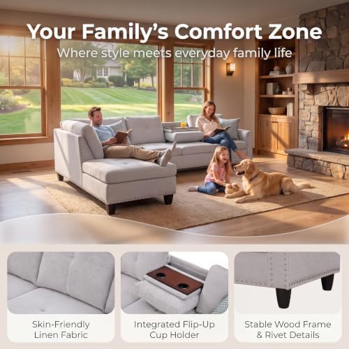 Linen L-Shaped Couch Set - Image 3