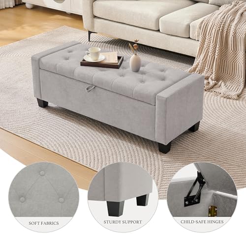 Huatean Home 43" Ottoman with Storage, Light Gray Storage Ottoman Bench - Image 3