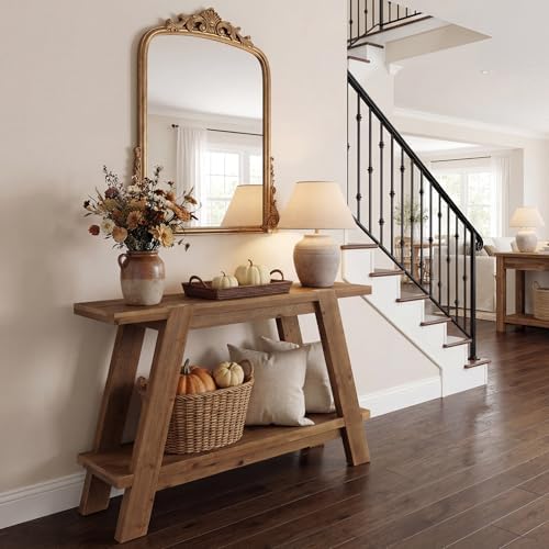 43.3" Solid Wood Entryway Table, 2-Tier Farmhouse Console Table - Image 7