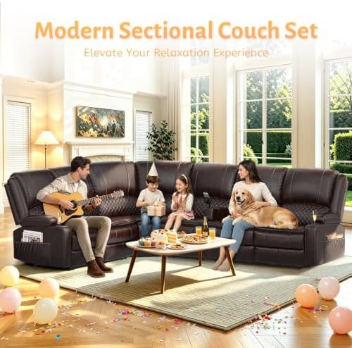 6 Seater Reclining Sofa Set, Modern Living Room Couch Set - Image 7