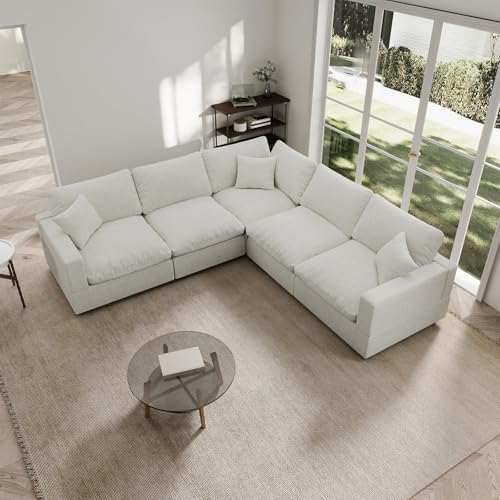 Modern Sectional Linen Couch for Living Room V-Shape Sofas, 5 Seat Modular - Image 6