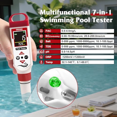 Digital Chlorine Tester for Pool, pH Test kit & Salinity ORP Meter - Image 3