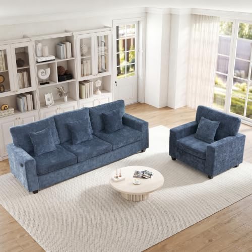 3-Seater Couch with Accent Chair Modern Chenille Sofa Set by MAHYIZYI-SimpleFashionable