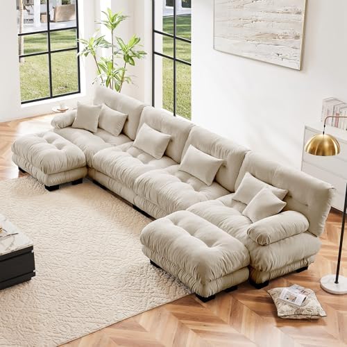 Modular Sectional Sofa for Living Room, Oversized 4 Seater Beige Sectional by Wunlerlant