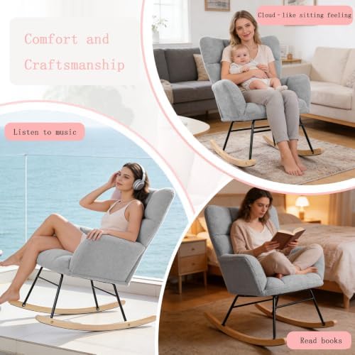 Teddy Upholstered Glider Rocking Chair, Comfy Accent Armchair - Image 7