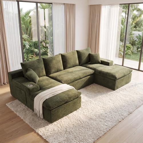 120" Modular Sectional Sofa, U Shaped Boneless Cloud Couch Green - Image 3