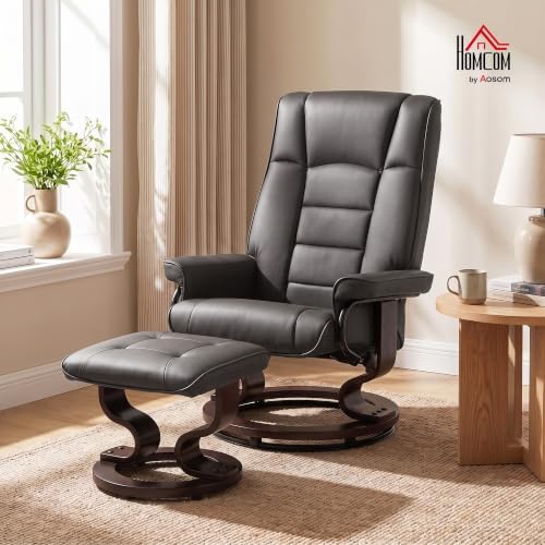 HOMCOM Faux Leather Reclining Chair, Swivel Ottoman Chair - Image 2