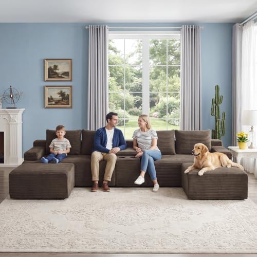 141" Oversized U Shaped Cloud Sectional Boneless Corduroy Sofa Couch Brown - Image 3