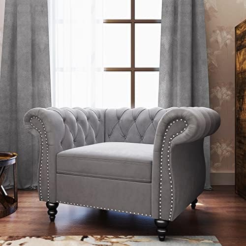 Chesterfield Chair, Modern Velvet Tufted Accent Sofa Couch Chair - Image 6