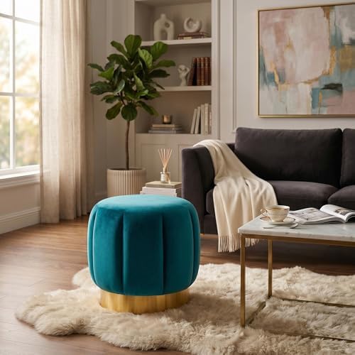 SAFAVIEH Couture Home Maxine Petrol Velvet Channel Tufted Living Room Bedroom - Image 2