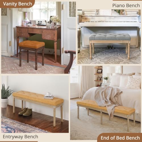 LUE BONA 44" Leather End of Bed Bench, Upholstered Tufted French Bedroom Bench - Image 7