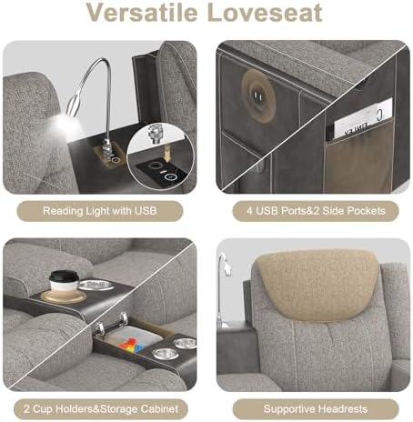 Dresegmt Loveseat Recliner Sofa, Manual Double Recliner - Image 4