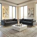 2 Pieces Black Velvet Chesterfield 82" 3-Seater Sofa Sets by Unknown