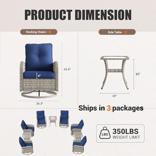 9-Piece Outdoor Rocking Swivel Chair Outdoor Wicker Rattan Bistro Set - Image 2