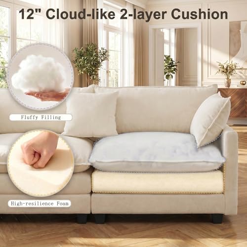 111.4" V-Shaped 5-Seat Sectional Cloud Couch, Chenille Sofa Set - Image 4