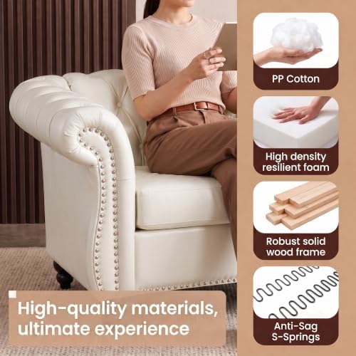 3 Seat Chesterfield Sofa, Faux Leather Couch - Image 4