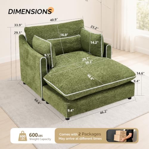 VINGLI Chaise Lounge Chair Sofa Bed Indoor, Oversized Sleeper Accent Chair - Image 2