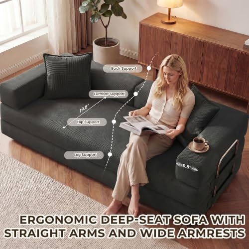 GRUSIGN 78" 5-in-1 Convertible Futon Sofa Bed, Boneless Corduroy - Image 6