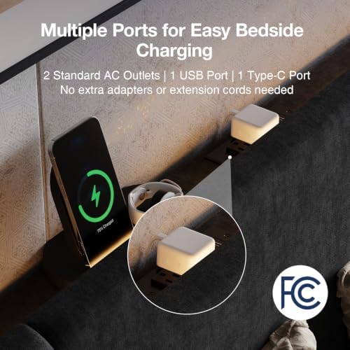 Novilla King Lift Up Storage Bed Frame/Charging Station/LED Light - Image 4