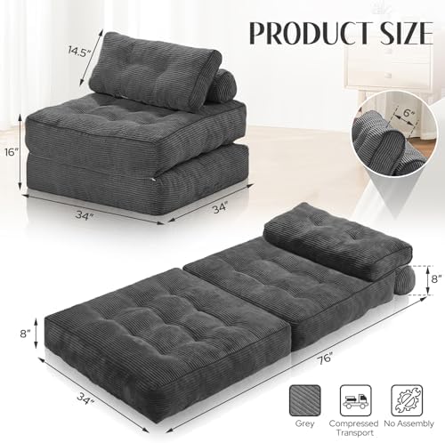 HABUTWAY Folding Sofa Bed, Convertible Sleeper Chair Bed w/2-Pillow & Handle - Image 2