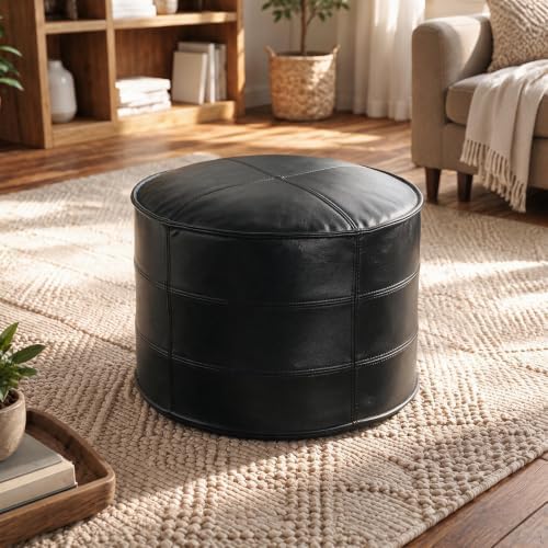 Leather Round Ottoman, Pouf for Living Room by DIVANUS