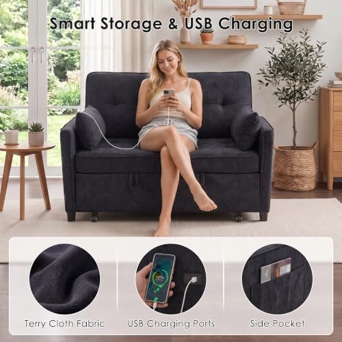 54" Loveseat Sleeper Sofa Bed, Convertible Pull Out Couch - Image 4