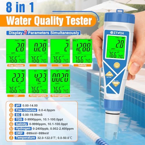 pH Chlorine Tester, 8 in 1 pH&Salt Meter Saltwater Pool Hydrogen - Image 2
