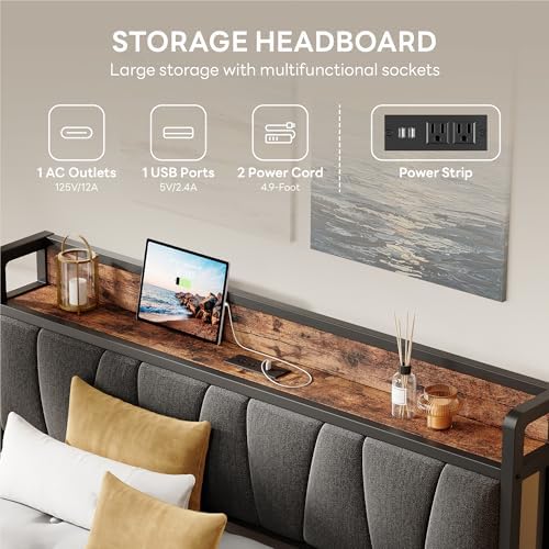 LIKIMIO Full XL Bed Frame with Storage Headboard and Charging Station - Image 3