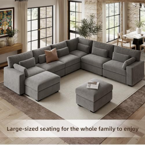 WorthFurni 142.1'' Modular Sectional Sofa, L Shaped Oversized Extra Deep Couches - Image 4