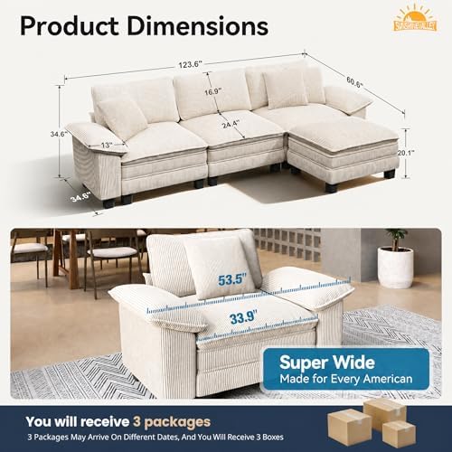 SUNSHINE VALLEY Oversized 123.6" L Shaped Sectional Couch - Image 2