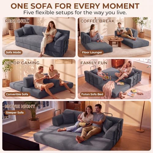 79'' Convertible Futon Sofa Bed, High‑Back Boneless Couches - Image 4