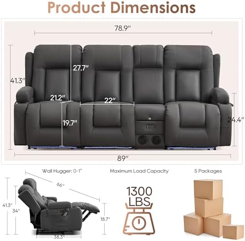 TUNYI Wall Hugger Loveseat Recliner Sofa - Image 2
